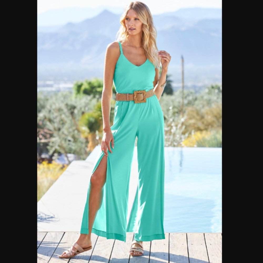 NWT - Boston Proper - Slit Leg Jumpsuit - Med - Blue Radiance